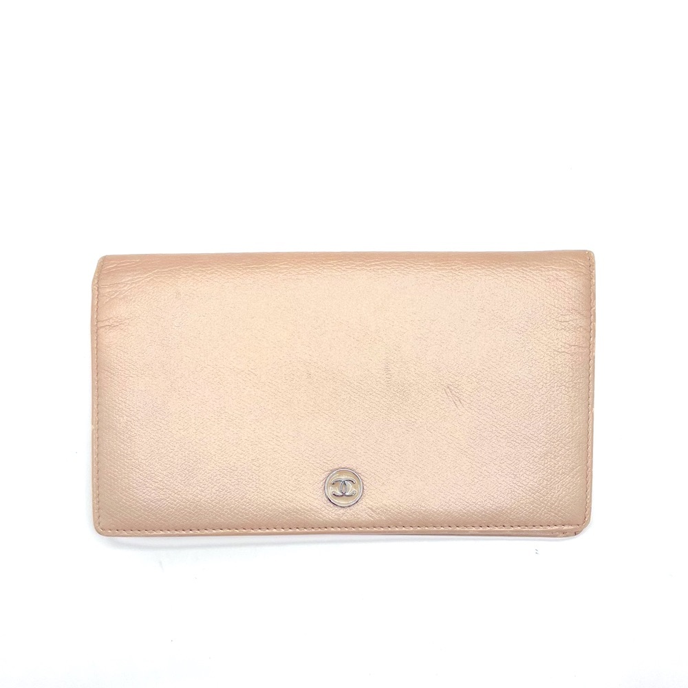 Authentic CHANEL CC Champagne Beige Leather Bifold Long Wallet - Picture 1 of 13